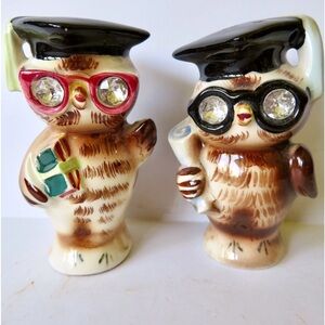 Vintage Lefton salt and pepper shakers MCM 1950’s Wise Owl anthropomorphic two